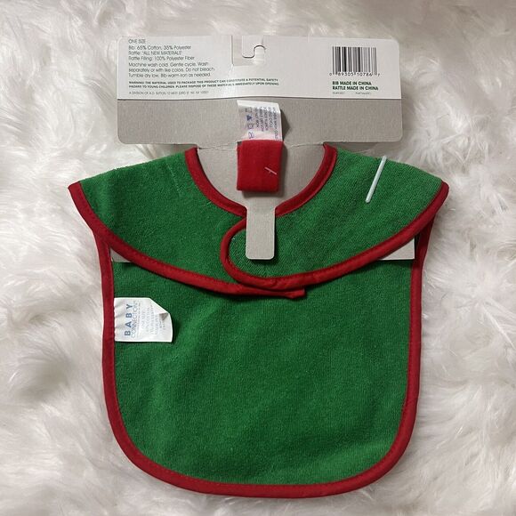Baby Connection “Merry Christmas” Baby Feeder Bib w/ Wrist Rattle Santa RARE NWT - Picture 7 of 8